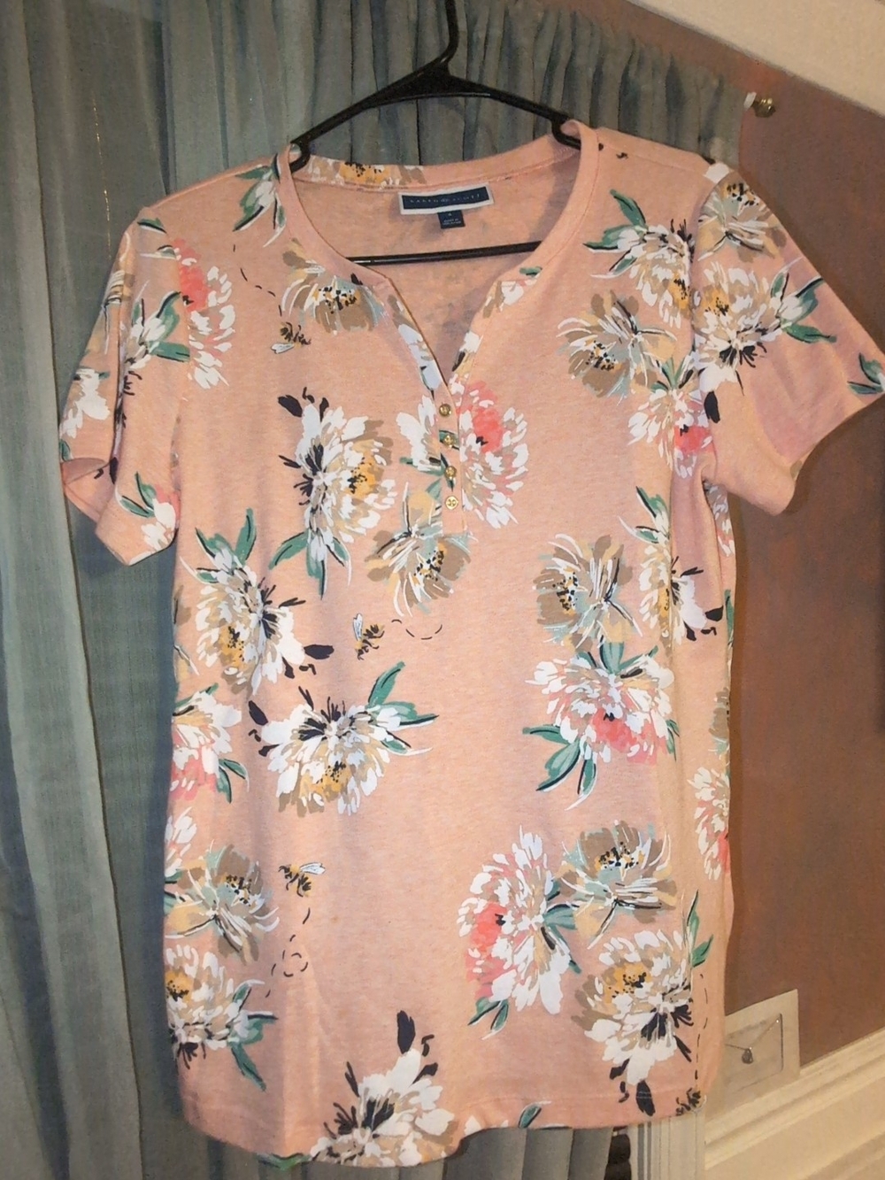 Karen Scott Pink Floral Short-Sleeve Henley Tee